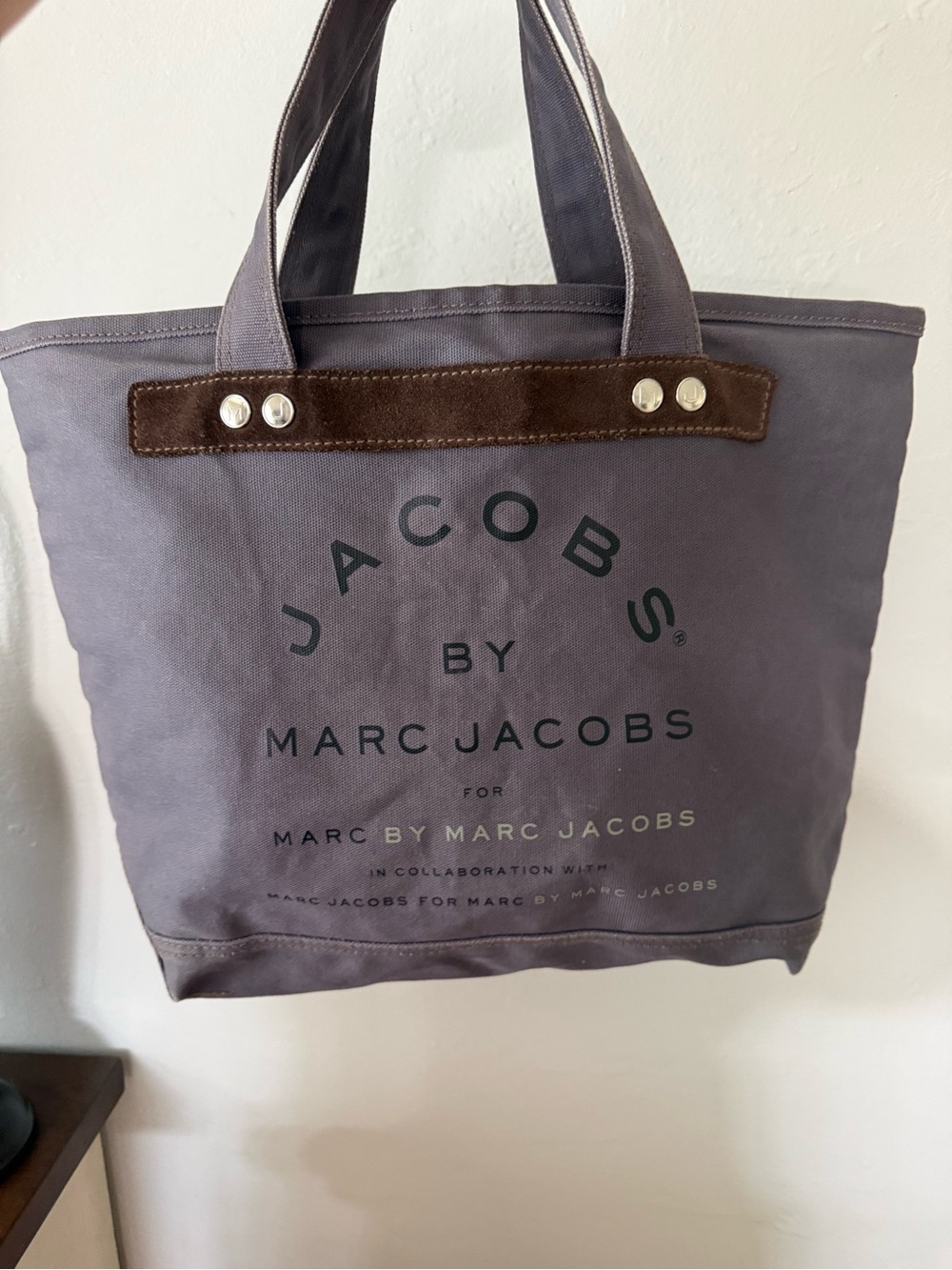 Marc Jacobs Gray Canvas Duffel Tote with Brown Suede Trim